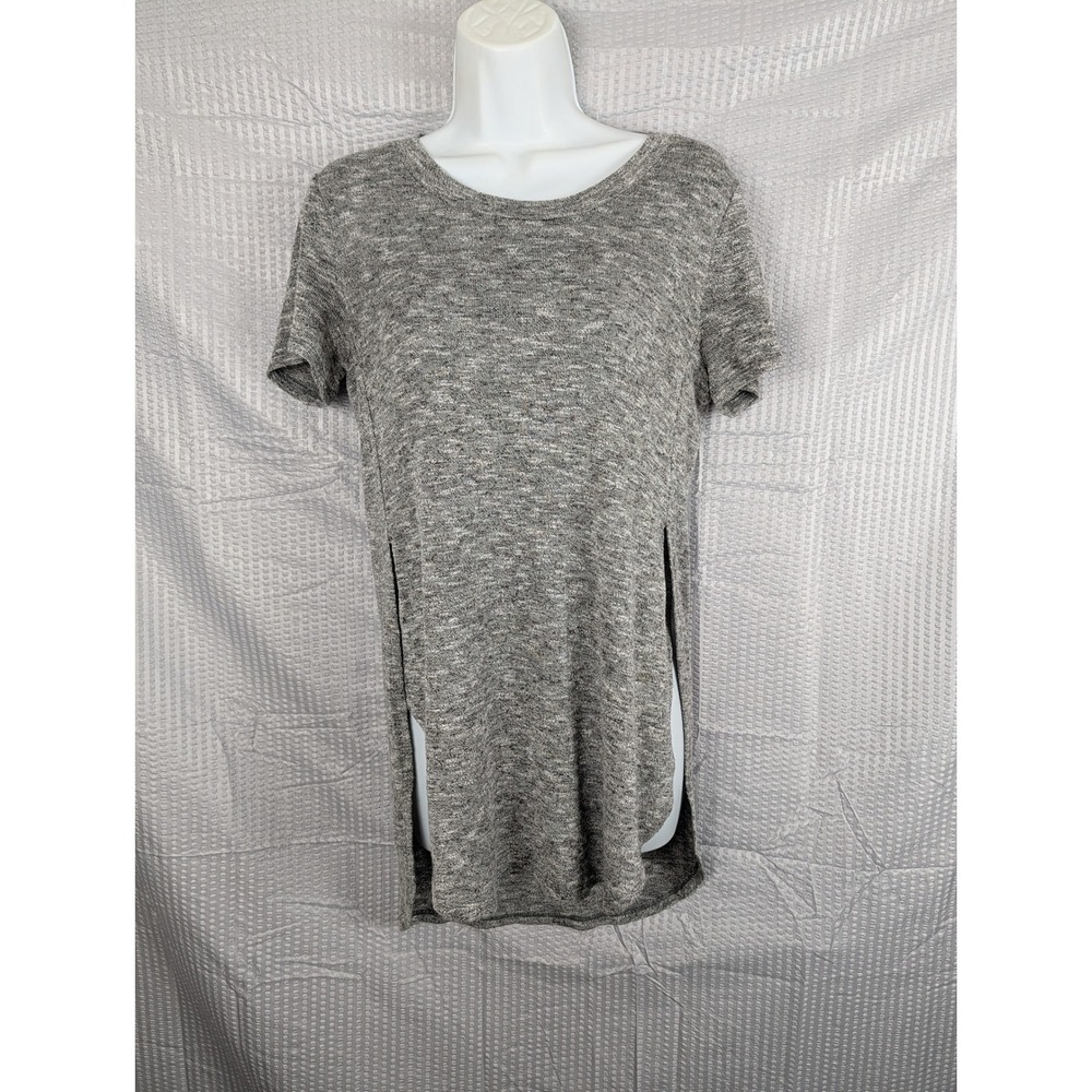 Massimo Gray Marled Tunic Top Asymmetrical Hem Stretch Juniors S Short Sleeve